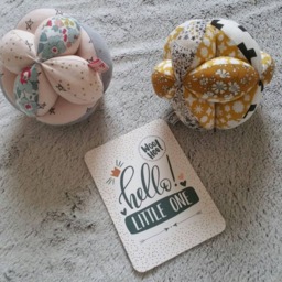 Montessori-style Gripping Ball With Bells in Liberty Betsy & Triangle Pattern - Personalizable Your Little One's First Name - thumbnail 3