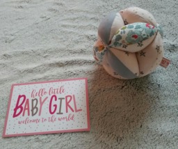 Montessori-style Gripping Ball With Bells in Liberty Betsy & Triangle Pattern - Personalizable Your Little One's First Name - thumbnail 1