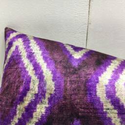 Handwoven Silk Ikat Lumbar Pillow Cover 10x24, Modern Home Decor - thumbnail 3