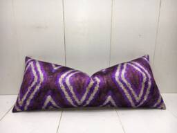 Handwoven Silk Ikat Lumbar Pillow Cover 10x24, Modern Home Decor - thumbnail 1