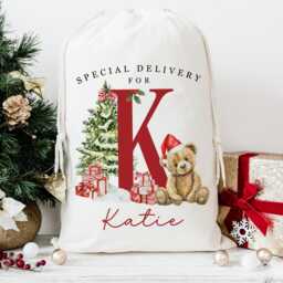 Xl Personalised Santa Sack, Christmas Gift Bag, Red Bear 1St Xmas Stocking Filler, Father Christmas, Traditional - thumbnail 2