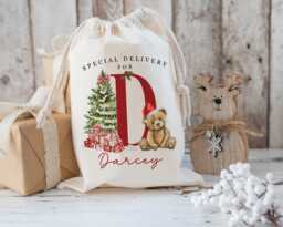 Xl Personalised Santa Sack, Christmas Gift Bag, Red Bear 1St Xmas Stocking Filler, Father Christmas, Traditional - thumbnail 1