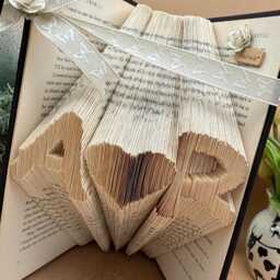 Folded Book Art, Initials & Heart, Romantic Anniversary Gift - thumbnail 2