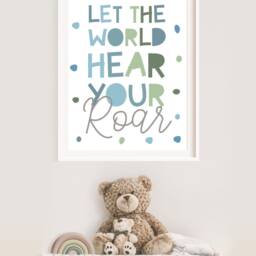 Let The World Hear Your Roar Print, Boys Nursery Prints, Bedroom Dinosaur Playroom Wall Art, Blue & Green - thumbnail 3