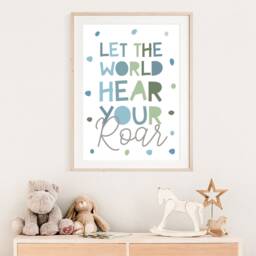 Let The World Hear Your Roar Print, Boys Nursery Prints, Bedroom Dinosaur Playroom Wall Art, Blue & Green - thumbnail 2