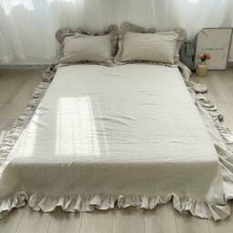 Christmas Red Linen Duvet Cover With Ruffles, Queen/King Quilt, Flat Sheet Pillowcase, Santa Gift - thumbnail 3