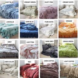 Christmas Red Linen Duvet Cover With Ruffles, Queen/King Quilt, Flat Sheet Pillowcase, Santa Gift - thumbnail 4