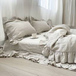 Christmas Red Linen Duvet Cover With Ruffles, Queen/King Quilt, Flat Sheet Pillowcase, Santa Gift - thumbnail 2