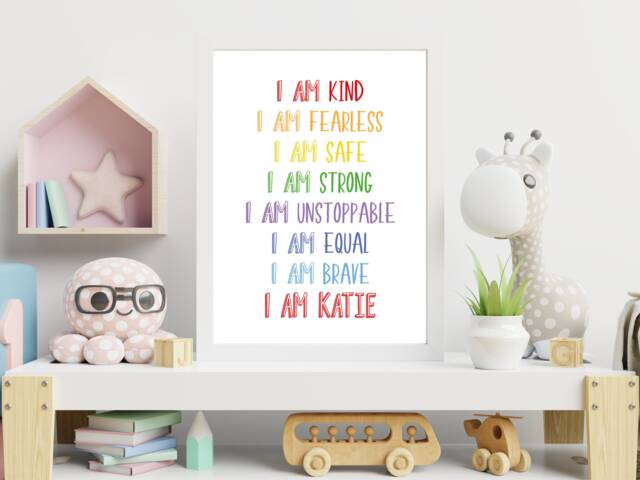 I Am Rainbow Positive Kids - Personalised Inspirational Family Custom Print Home Decor Gift Bespoke A5 A4 A3 Framed - image 1