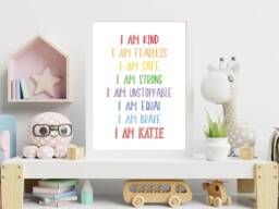 I Am Rainbow Positive Kids - Personalised Inspirational Family Custom Print Home Decor Gift Bespoke A5 A4 A3 Framed - thumbnail 1