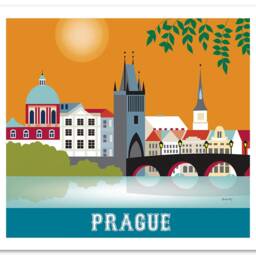 Prague Skyline Print, Art, Czech Republic Wall Retro Horizontal Travel Artwork, Art Gift - Style E8-O-Pra - thumbnail 3