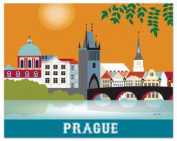 Prague Skyline Print, Art, Czech Republic Wall Retro Horizontal Travel Artwork, Art Gift - Style E8-O-Pra - thumbnail 1