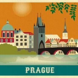 Prague Skyline Print, Art, Czech Republic Wall Retro Horizontal Travel Artwork, Art Gift - Style E8-O-Pra - thumbnail 2