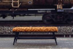 Handmade Woven Knot Bench With Shoe Rack, Metal Frame - thumbnail 1