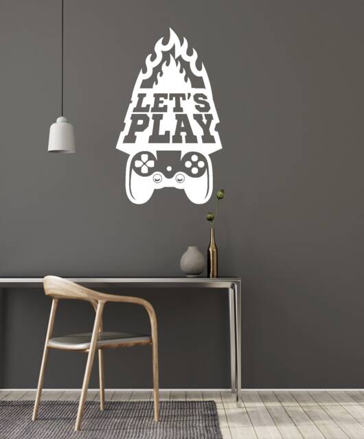 Let's Play Vinyl Wall Decal Gaming Quote Video Games Joystick Stickers Mural - #2953Di - image 1