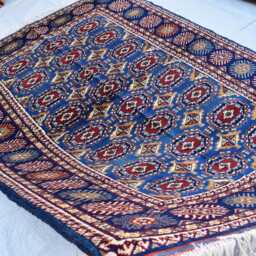 Handmade Afghan Wool Rug 6.5x4.9 Ft, Blue & Red Tribal Design - thumbnail 2
