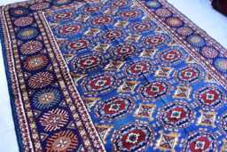 Handmade Afghan Wool Rug 6.5x4.9 Ft, Blue & Red Tribal Design - thumbnail 1