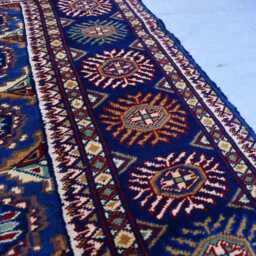 Handmade Afghan Wool Rug 6.5x4.9 Ft, Blue & Red Tribal Design - thumbnail 4