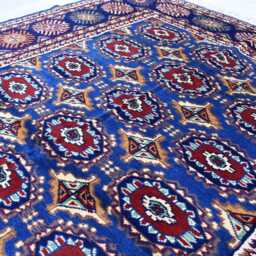 Handmade Afghan Wool Rug 6.5x4.9 Ft, Blue & Red Tribal Design - thumbnail 3