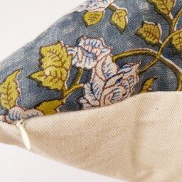 Hand Block Print Linen Pillow Cover Gray Blue Floral - thumbnail 3