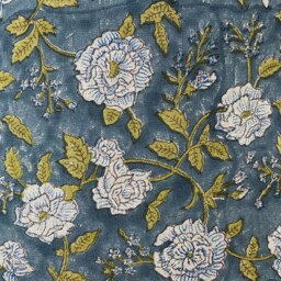 Hand Block Print Linen Pillow Cover Gray Blue Floral - thumbnail 2
