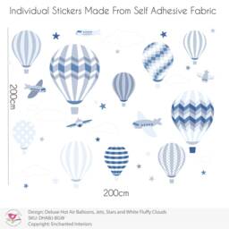 Hot Air Balloon Wall Stickers, Planes & Stars Decals Baby Boy Nursery Decor, Toddler Bedroom, Blue White Grey, Up Away Stencil - thumbnail 2