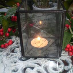 Rustic French Cart Postale Metal & Glass Tea Lite Holder, Recycled Glass - thumbnail 2
