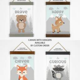 Woodland Animals Quotes Nursery Decor, Forest Creatures Baby Boy Room Wall Tree Mountains Wall Art Nordic, Set Of 6 Prints Or Canvas - thumbnail 4