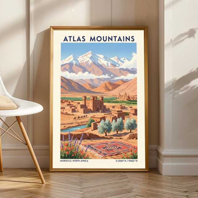 Atlas Mountains Morocco Poster Vintage Gouache Travel Art - image 1