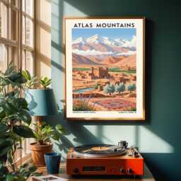 Atlas Mountains Morocco Poster Vintage Gouache Travel Art - thumbnail 2