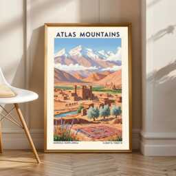 Atlas Mountains Morocco Poster Vintage Gouache Travel Art - thumbnail 1