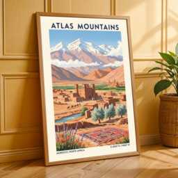 Atlas Mountains Morocco Poster Vintage Gouache Travel Art - thumbnail 3