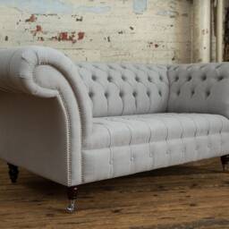 2 Seater Light Grey Linen Fabric Chesterfield Sofa, British Handmade Furniture - thumbnail 3