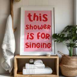 Pink & Red Shower Karaoke Print - Preppy Bathroom Prints, Girly Aesthetic, Trendy Restroom Print, Bright Colourful Art - thumbnail 2