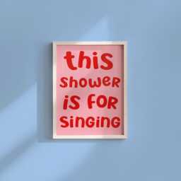 Pink & Red Shower Karaoke Print - Preppy Bathroom Prints, Girly Aesthetic, Trendy Restroom Print, Bright Colourful Art - thumbnail 3