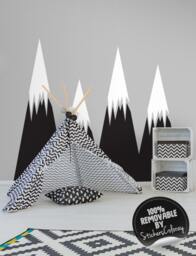 Scandinavian Style Wall Decor, Mountains Decal, Black & White Sticker For Kids Room, Nursery, Removable, Peel Stick #54 - thumbnail 1