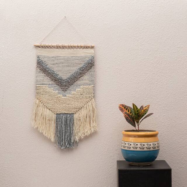 The Indoor Store - Hand Woven Cotton-Wool Ivory-Grey Wall Hanging, Bohemian/Boho - image 1