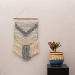 The Indoor Store - Hand Woven Cotton-Wool Ivory-Grey Wall Hanging, Bohemian/Boho