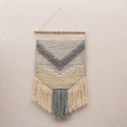 The Indoor Store - Hand Woven Cotton-Wool Ivory-Grey Wall Hanging, Bohemian/Boho - thumbnail 2