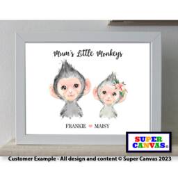 Mum Mummy Custom Cute Monkey Personalised Family Portrait Picture Wall Art Framed A4 A3 Print Handmade Birthday Mothers Day Present Gift - thumbnail 2