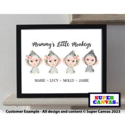 Mum Mummy Custom Cute Monkey Personalised Family Portrait Picture Wall Art Framed A4 A3 Print Handmade Birthday Mothers Day Present Gift - thumbnail 1