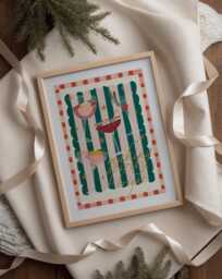 Christmas Cocktails Art Print Hand Drawn Holiday Home Decor - thumbnail 1