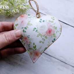 Metal Hanging Heart Decoration With Pink & White Flower - The Home Hearts Shop Rustic Shabby Wedding Gift Xmas - thumbnail 2