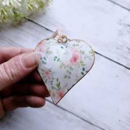 Metal Hanging Heart Decoration With Pink & White Flower - The Home Hearts Shop Rustic Shabby Wedding Gift Xmas - thumbnail 3