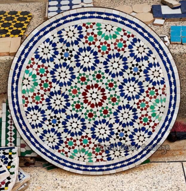 Handmade Moroccan Mosaic Table - Round Outdoor/Indoor Zellige Tile - image 1