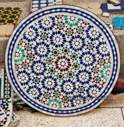 Handmade Moroccan Mosaic Table - Round Outdoor/Indoor Zellige Tile - thumbnail 1
