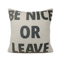 Be Nice Or Leave Pillow Cover, Ivory Felt Cover With Gray Letters, Warm Cozy Case, Custom Message Wool - thumbnail 1