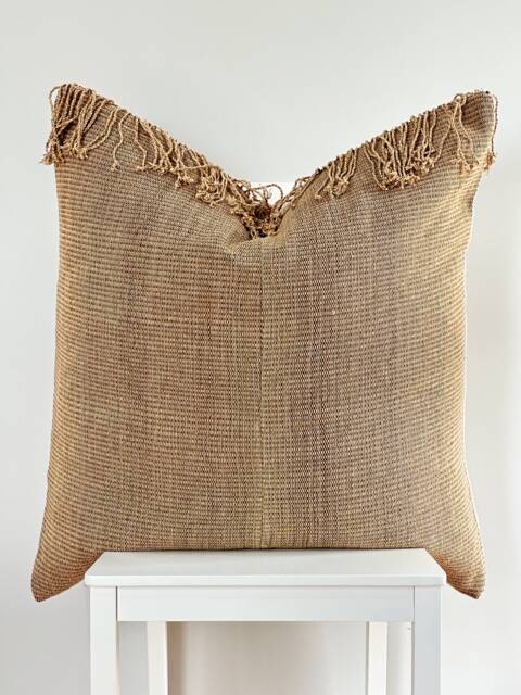 Brown Tribal Hemp Hand Woven Natural Dye Color Hmong Lumbar Pillow Cover - image 1