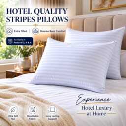 stripes Pillows Hollowfiber Filled Bounce Back Hotel Quality Bed Pack Of 2, 4 - thumbnail 1