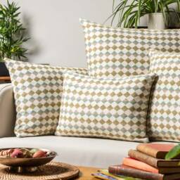Argyle Boucle Extra-Large Cushion Cover in Sage Green & Duck Egg Blue. Modernn Geometric Tactile Diamond Pattern. 23x23 - thumbnail 3